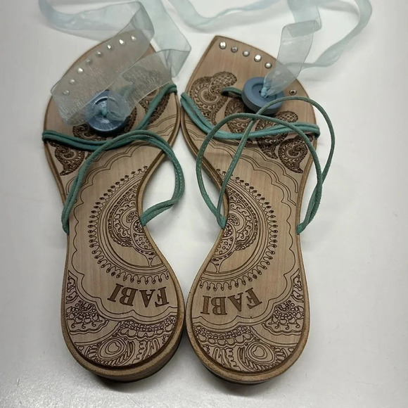 Fabi Sandals Shoes Wooden Low Heel Pointed Toe Jeweled Lace Up Brown Size 38 8 - Picture 7 of 12